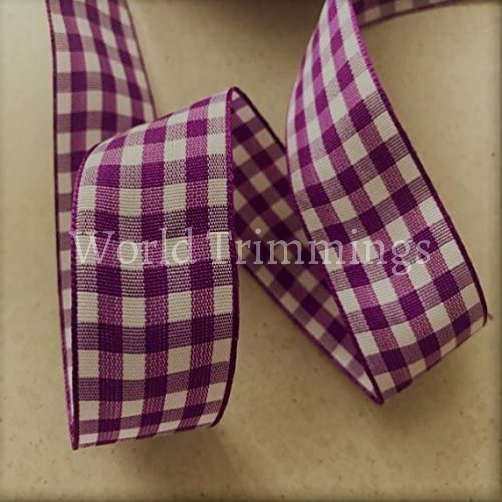 1'' Wide Purple and White Checkered Ribbon, Cotton Selling Per
