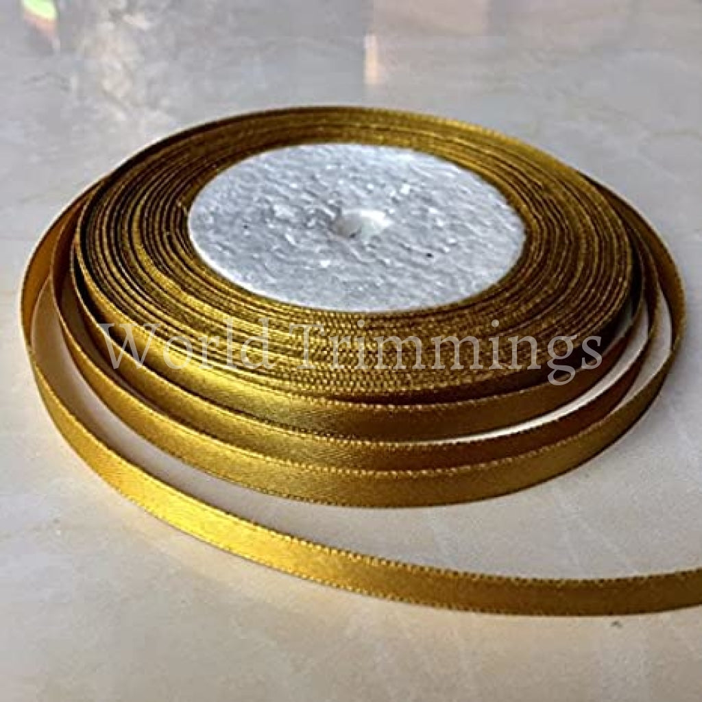 1/4 One Roll Single Face Satin Ribbon Price Per Roll/ 25 Yards Available In 22 Colors Antique Gold