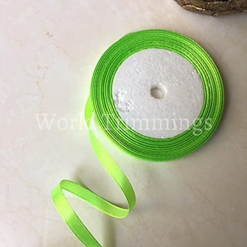 1/4 One Roll Single Face Satin Ribbon Price Per Roll/ 25 Yards Available In 22 Colors Neon Green