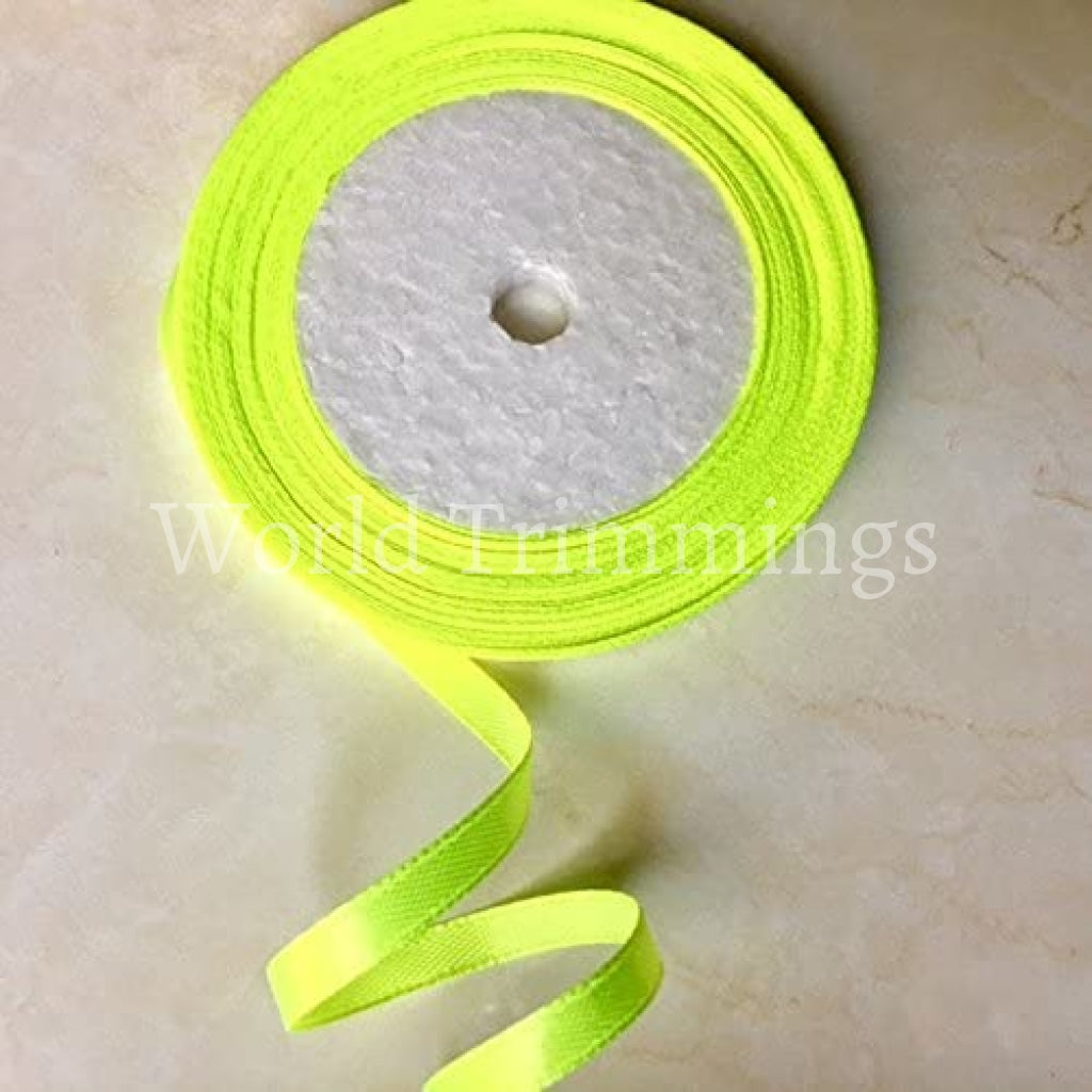 1/4 One Roll Single Face Satin Ribbon Price Per Roll/ 25 Yards Available In 22 Colors Neon Yellow
