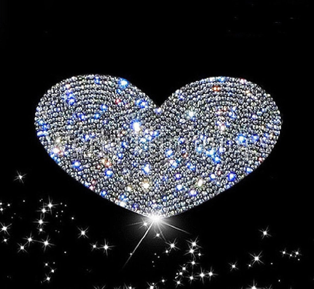 2Pcs Heart Shape Crystal Decal Emblem Decoration Rhinestone Transfer Iron On Hot Fix Bling Motif For