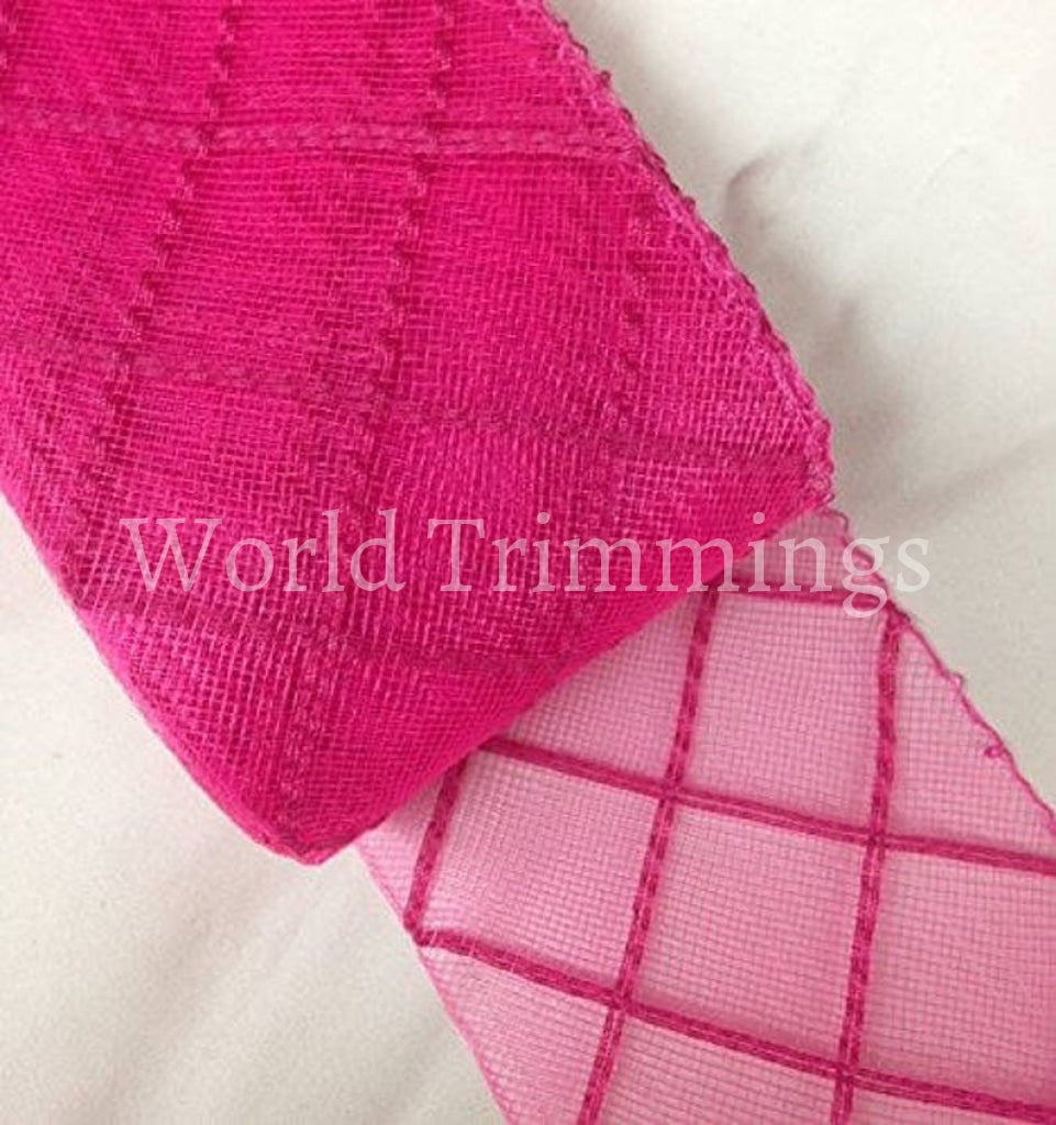 3 Inch Checkered Crinoline Horsehair For Hats & Fascinators Selling Per Roll/ 23 Yards Fuchsia