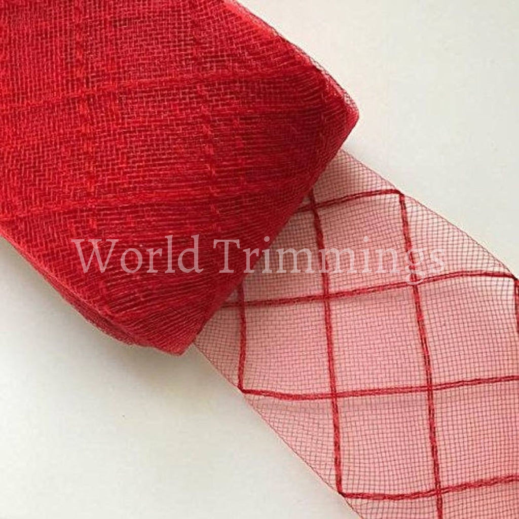 3 Inch Checkered Crinoline Horsehair For Hats & Fascinators Selling Per Roll/ 23 Yards Red Costume