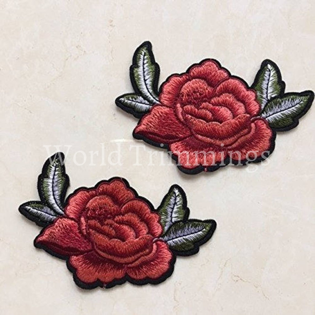 Patch Embroidered Red Flower, Red Flowers Patch Embroidery