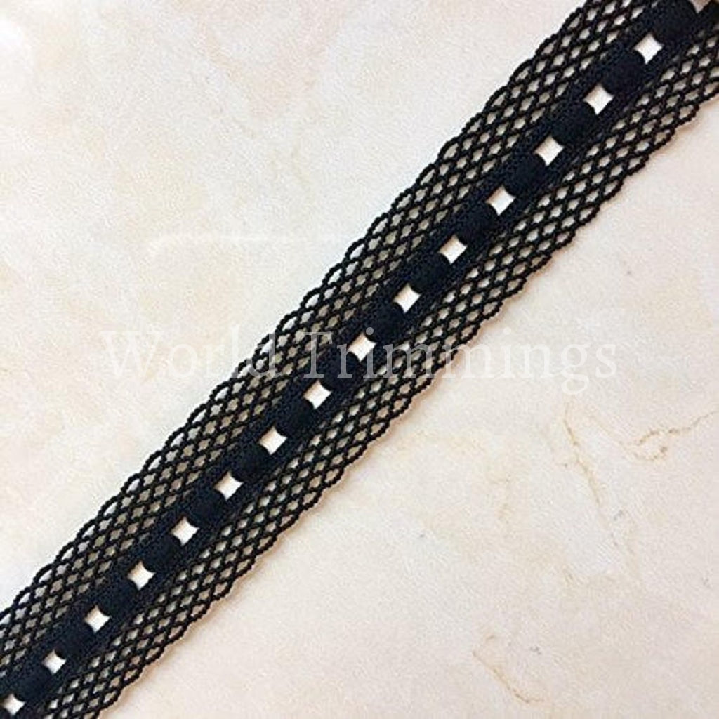 5 Yards 7/8 Inches Wide Vintage Crochet Elastic Lace Trimming In Black Baby & Toddler Clothing