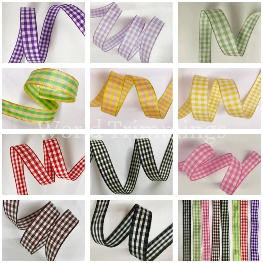 5/8 Wide Classic Checkered Ribbon Cotton Ribbon Selling Per Roll/25 Yards Color Golden Yellow With