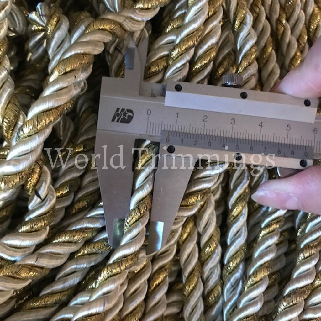 7Mm Satin Twist Cording White/metallic Gold Decoration Trim Braided Shiny Cord Choker Thread Twine