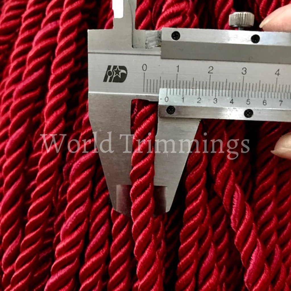 8Mm Deep Red Satin Twist Cord Decoration Trim (5Yards) Braided Shiny Choker Thread Twine String Rope