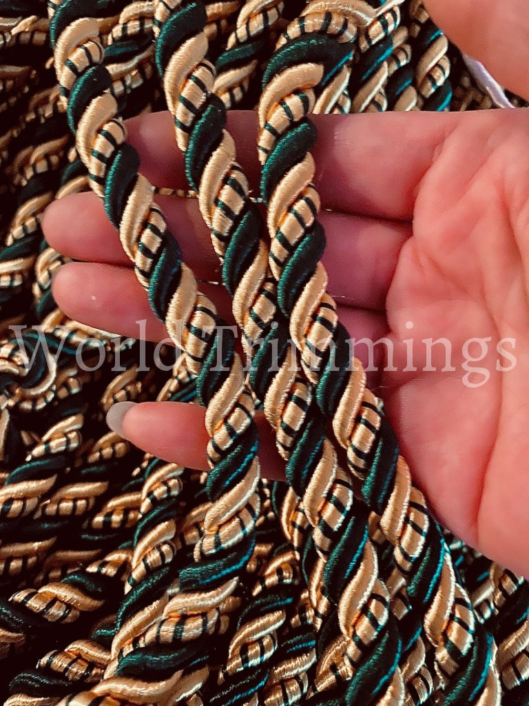 8Mm Satin Twist Cord Green With Gold Decoration Trim Braided Shiny Choker Thread Twine String Rope