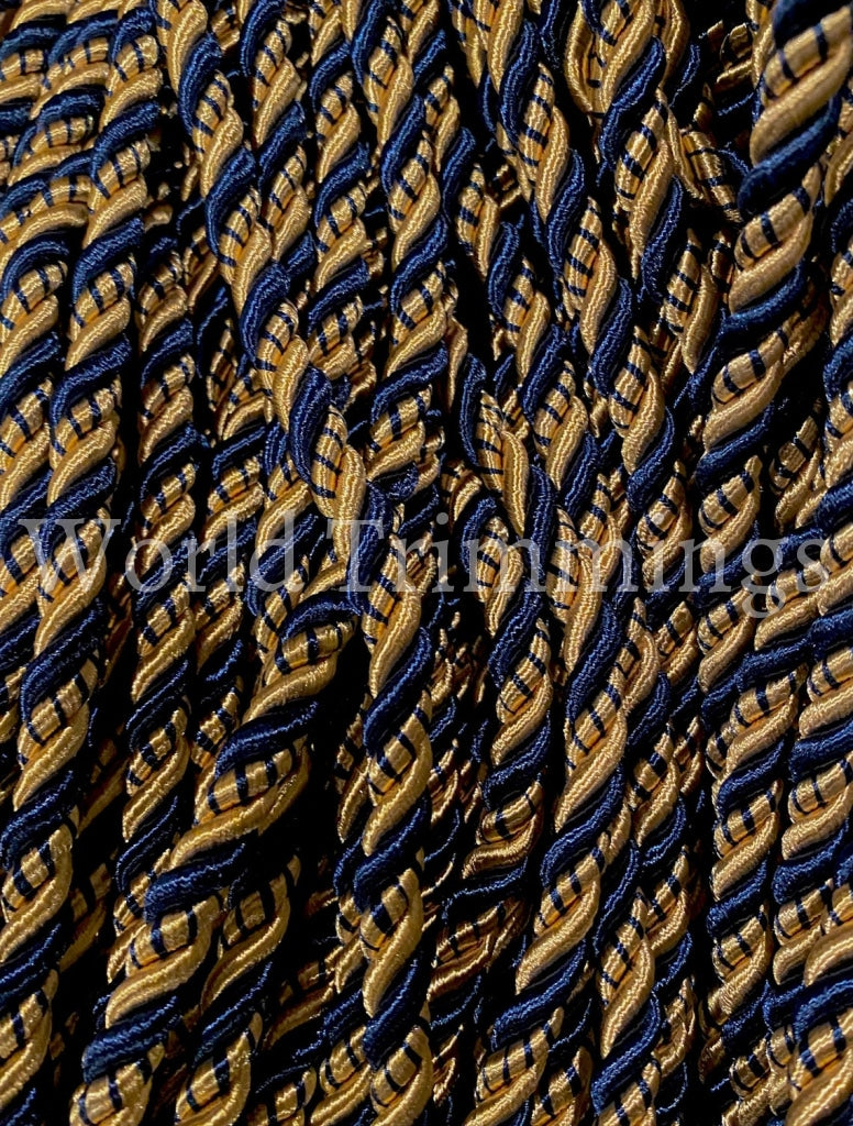 9 Mm Satin Twist Cord Navy Blue/gold Decoration Trim (5Yards) Braided Shiny Cord Choker Thread Twine