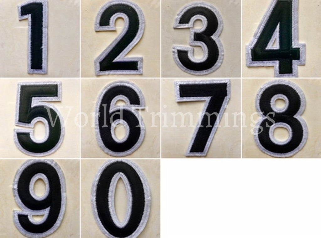 Black And White Embroidered Iron On Numbers Applique Patch Iron On Numerals For T-Shirt Or Coat