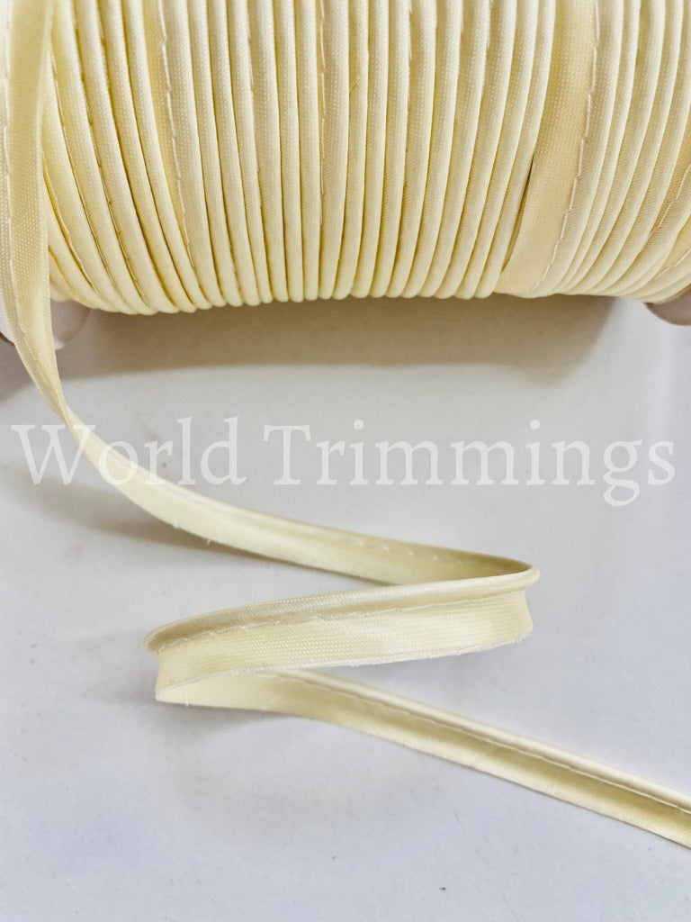 Cord-Edge -Piping Trim Satin -Lip Cord For Clothing Pillows Lamps Draperies 10 Yards Cream