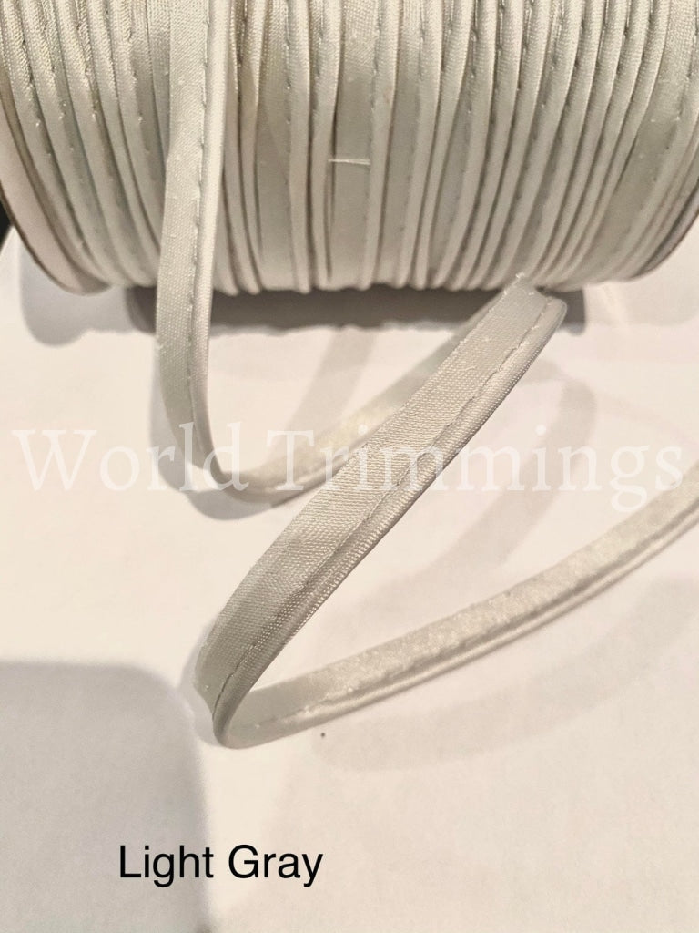 Cord-Edge -Piping Trim Satin -Lip Cord For Clothing Pillows Lamps Draperies 60 Yards Light Gray Baby
