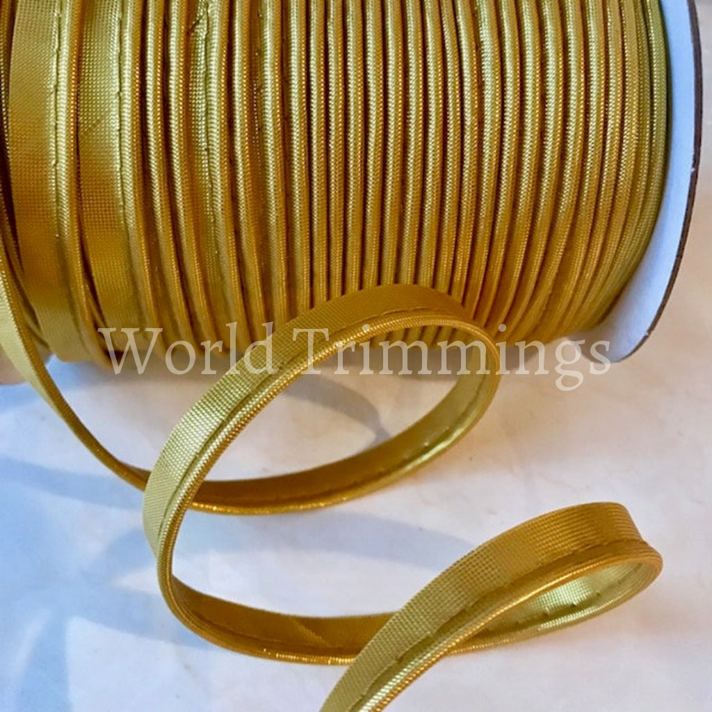 Cord-Edge -Piping Trim Satin -Lip Cord For Clothing Pillows Lamps Draperies 60 Yards Metallic Gold