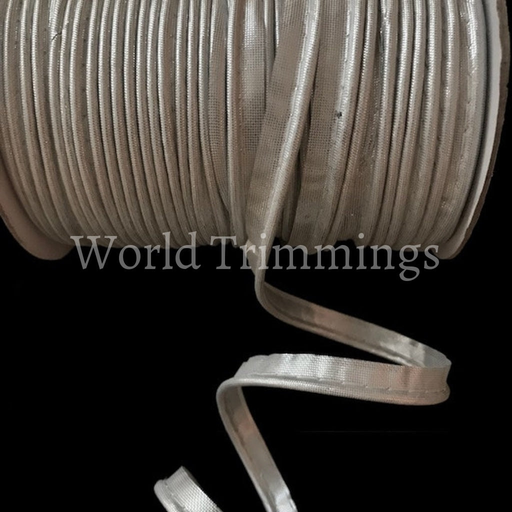 Cord-Edge -Piping Trim Satin -Lip Cord For Clothing Pillows Lamps Draperies 60 Yards Metallic Silver