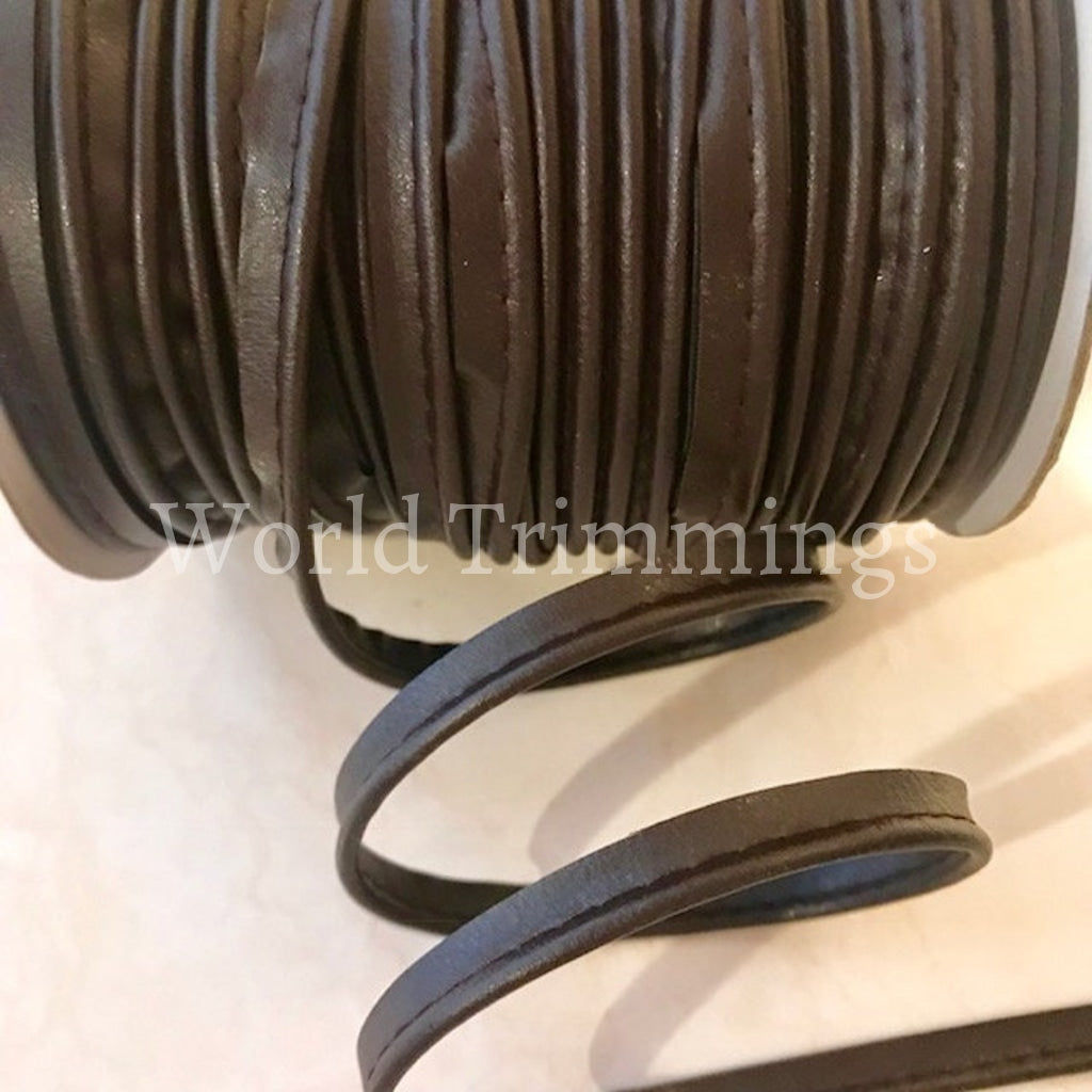 Cord-Edge -Piping Trim Synthetic Leather-Dark Brown Lip Cord For Clothing Pillows Lamps Draperies/