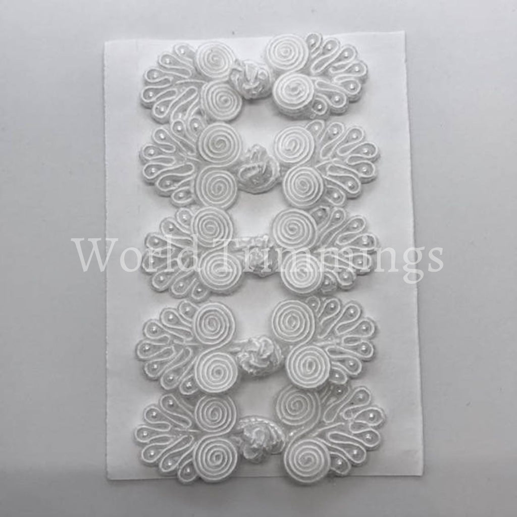 Five Pairs Of Bead Chinese Frogs Fasteners Closure Buttons White Clothing Accessories