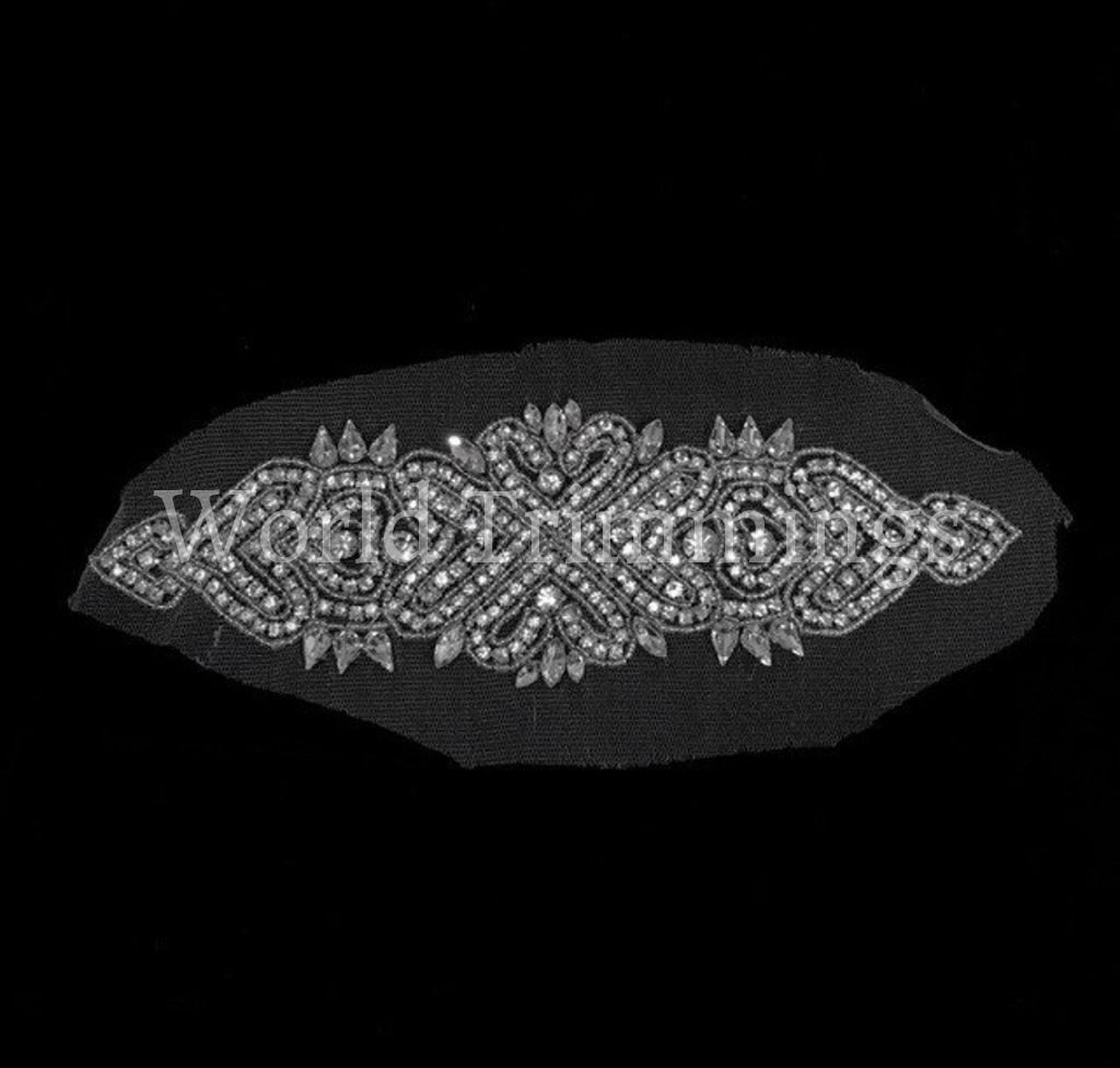 Large Rhinestone Applique Crystal Bridal Sash Headpiece Wedding Shiny Like Swarovski Belts