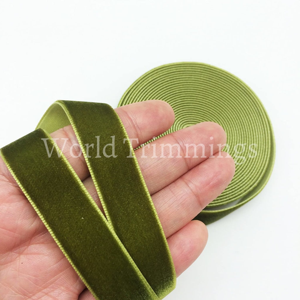 Olive Green color Single Face Velvet Ribbon 6 Yards 5/8Inch(16mm
