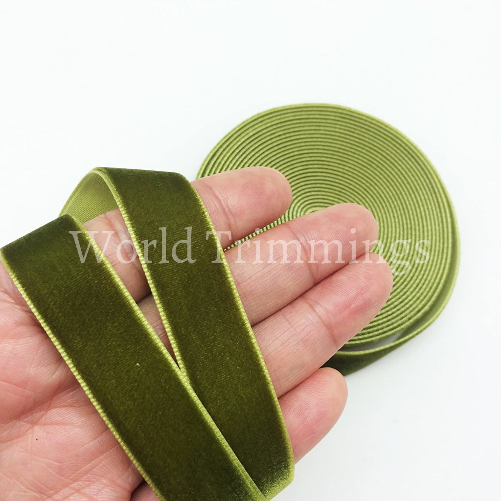 Olive Green Color Single Face Velvet Ribbon 6 Yards 5/8Inch(16Mm) Clothing Accessories