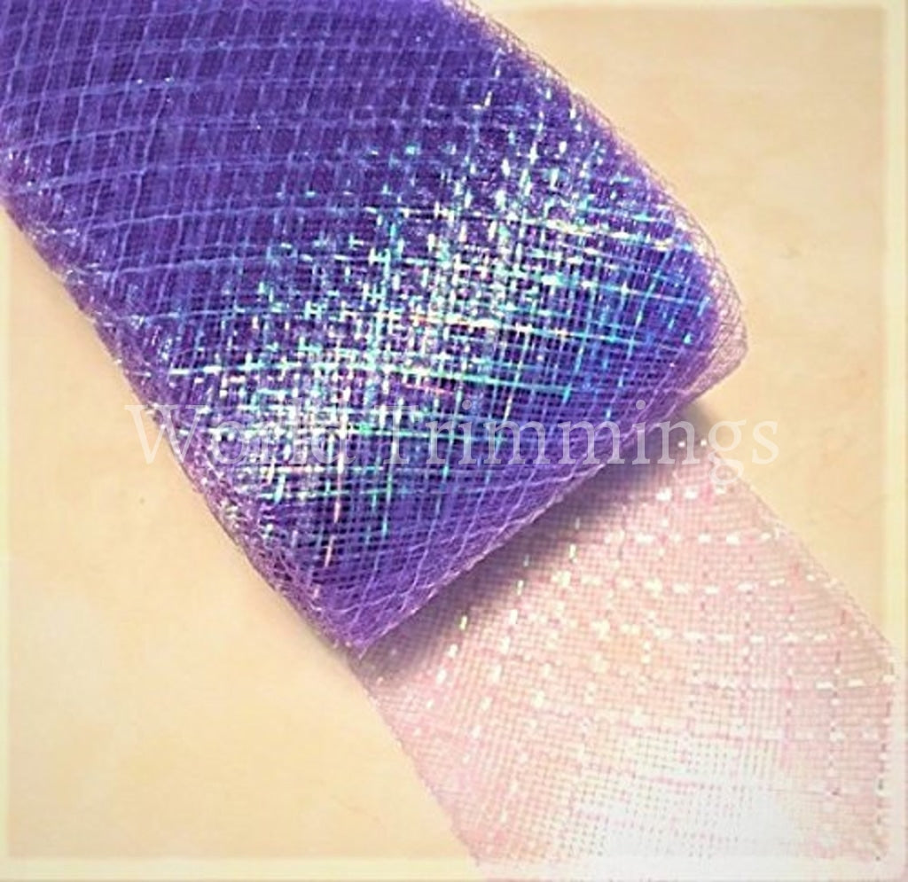 3 Inch Wide Soft Polyester Horsehair Braid Selling Per Roll/ 22 Yards Lavender Ab Bridal Party