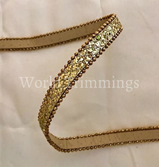 3/8 Glitter Synthetic Leather Tape With Gold Chain Each Side In Champagne Price Per 6 Yards Costume