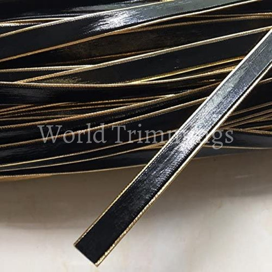 3/8 Synthetic Leather Tape Double Face Black And Metallic Gold Price For 8 Yards Costume Accessories