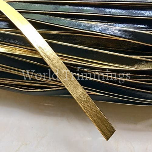 3/8 Synthetic Leather Tape Double Face Black And Metallic Gold Price For 8 Yards Costume Accessories