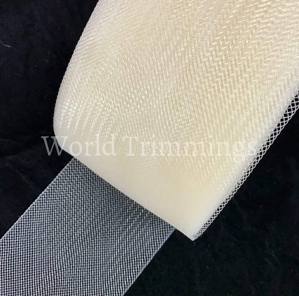 50 Yards White / Ivory Black Stiff Polyester Horsehair Braid Selling Per Roll (4Inch Wide) Bridal