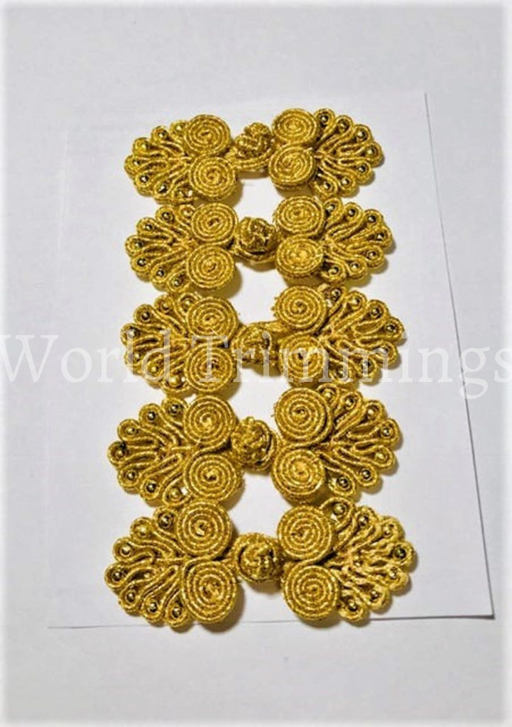 Five Pairs Of Bead Chinese Frogs Fasteners Closure Buttons In Metallic Gold And Silver Clothing