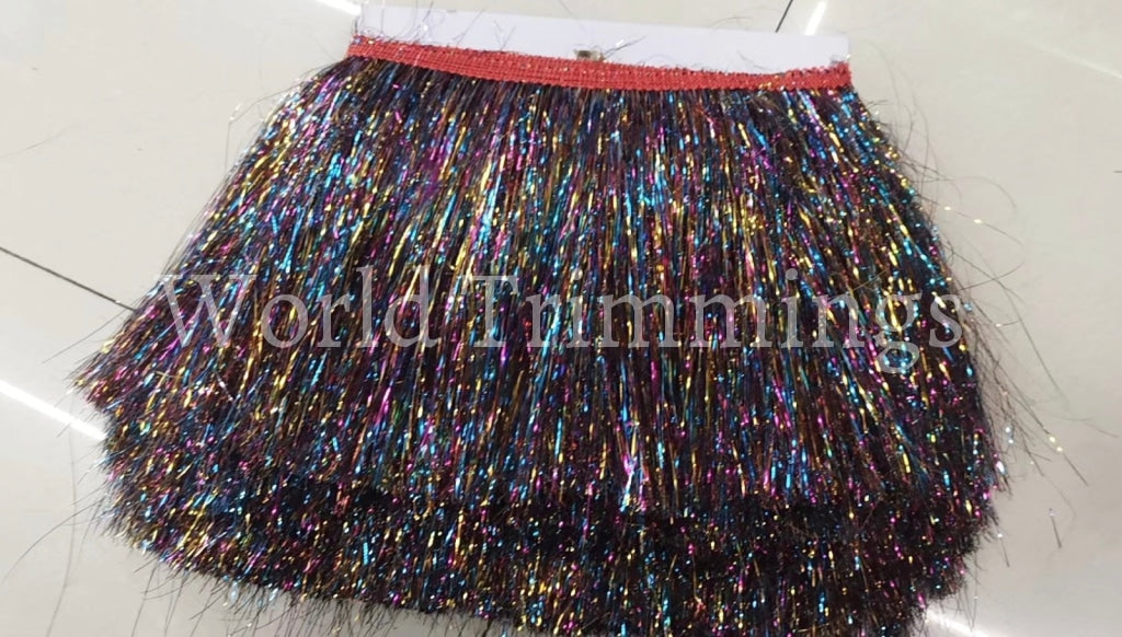 Metallic Fringe 7 Inch (Red/Silver/Gold/Black/Royal Blue/Green) Price Per Yard Black Ab Clothing