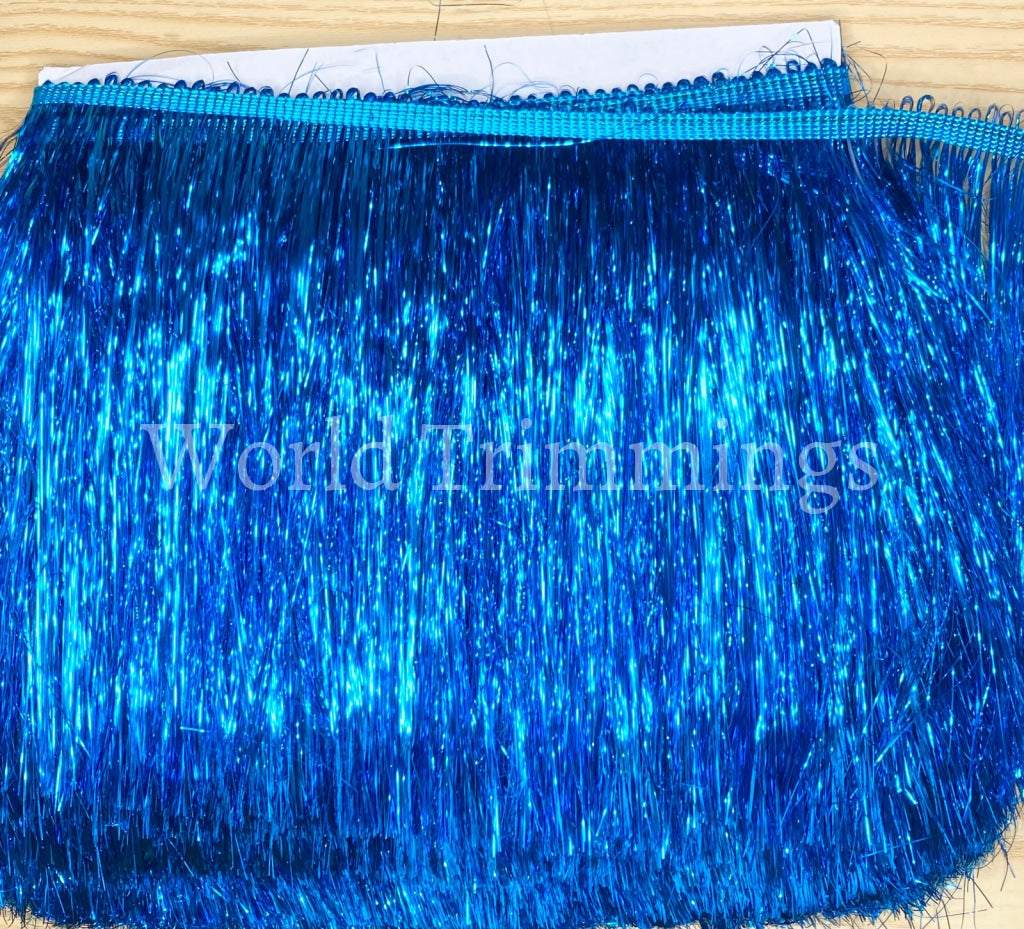 Metallic Fringe 7 Inch (Red/Silver/Gold/Black/Royal Blue/Green) Price Per Yard Turquoise Blue