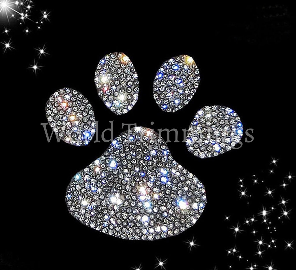 Mini Paw Print Crystal Decal Emblem Decoration Rhinestone Transfer Iron On Hot Fix Bling Motif For