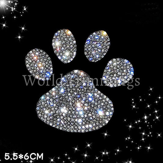 Mini Paw Print Crystal Decal Emblem Decoration Rhinestone Transfer Iron On Hot Fix Bling Motif For