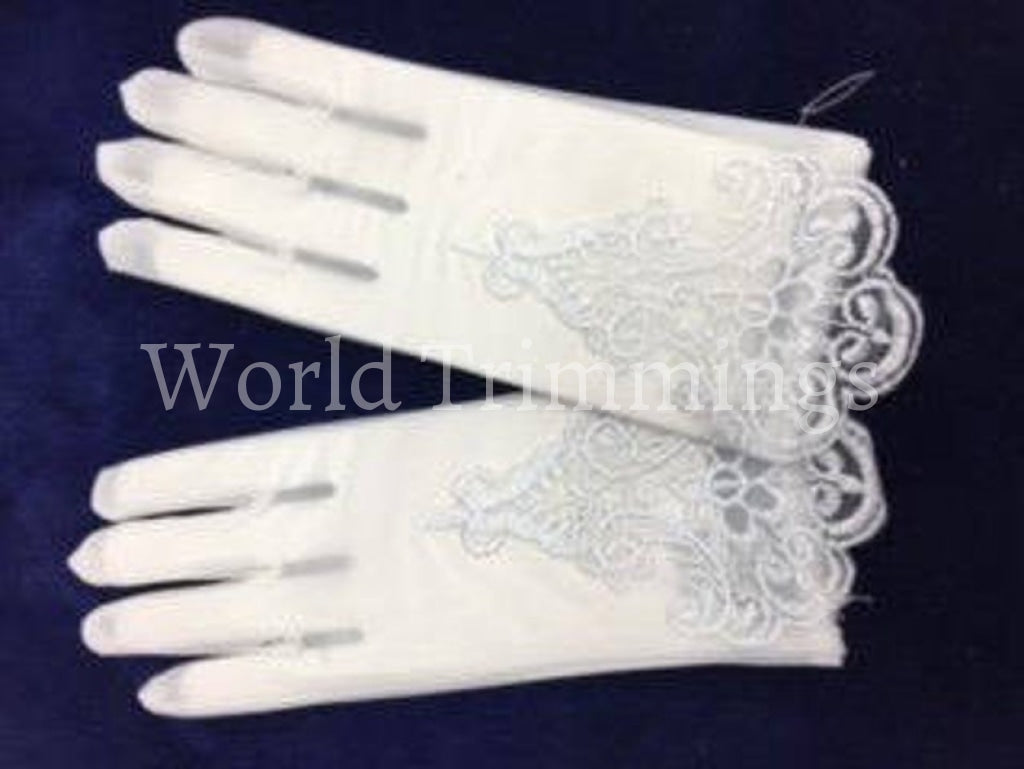 White Sheer Embroidered Gloves For 4-7Years 8-12 Years 13-16 Old Kids/girls 4-7 & Mittens