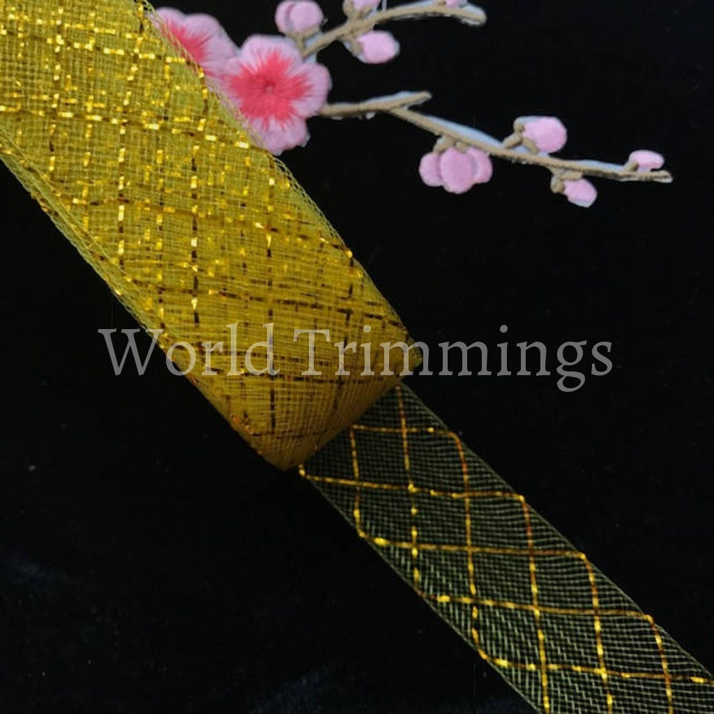 1 1/4Inch Wide Yellow With Metallic Gold Polyester Horsehair Braid Selling Per Roll 22 Yard Costume