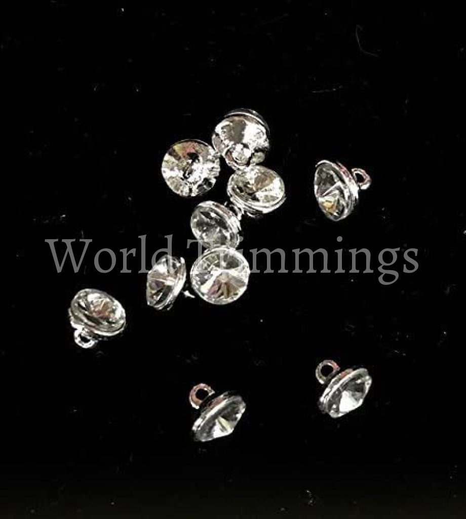 10Mm Round Silver Crystal Button With Shank 12Pcs Studs