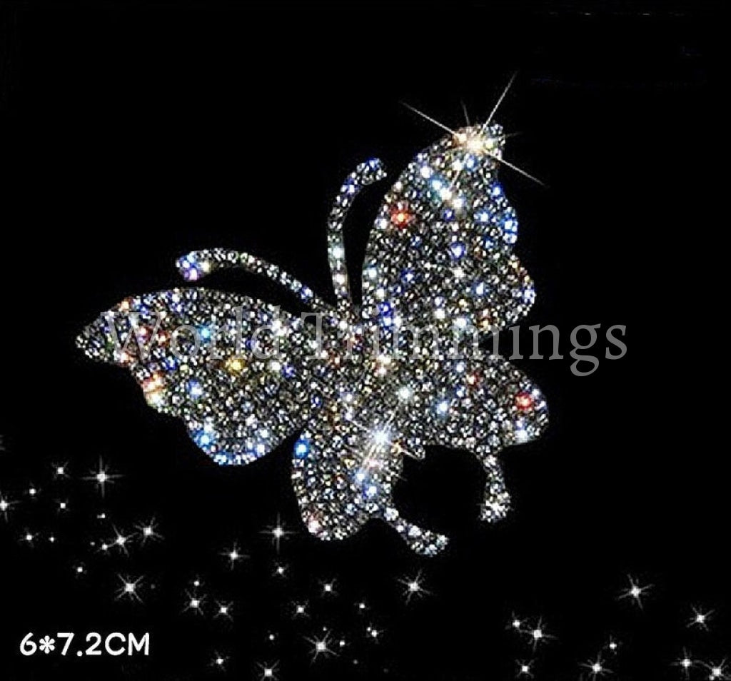 10Pcs Butterfly Shape Crystal Decal Emblem Decor Rhinestone Transfer Iron On Hot Fix Bling Motif For