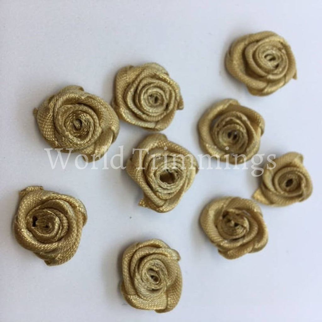 1/2 Mini Roses Flowers Satin Ribbon Applique Price Per Bag/50 Pcs Beige Clothing Accessories