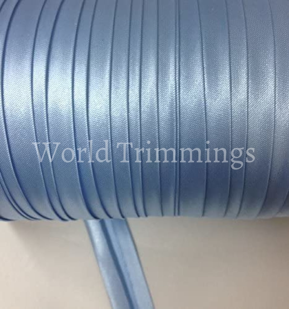 12 Yards 5/8 Inch Single Fold Satin Bias Tape Baby Blue Traditional Clothing Accessories