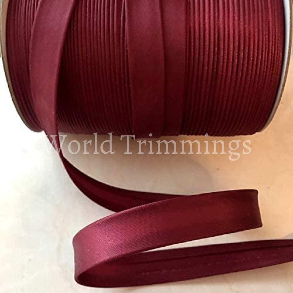 12 Yards 5/8 Inch Single Fold Satin Bias Tape Burgundy Traditional Clothing Accessories