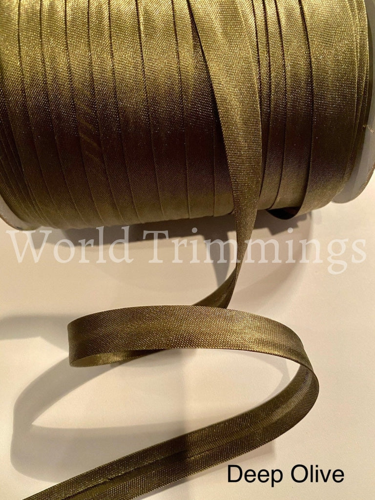 12 Yards 5/8 Inch Single Fold Satin Bias Tape Deep Olive Traditional Clothing Accessories