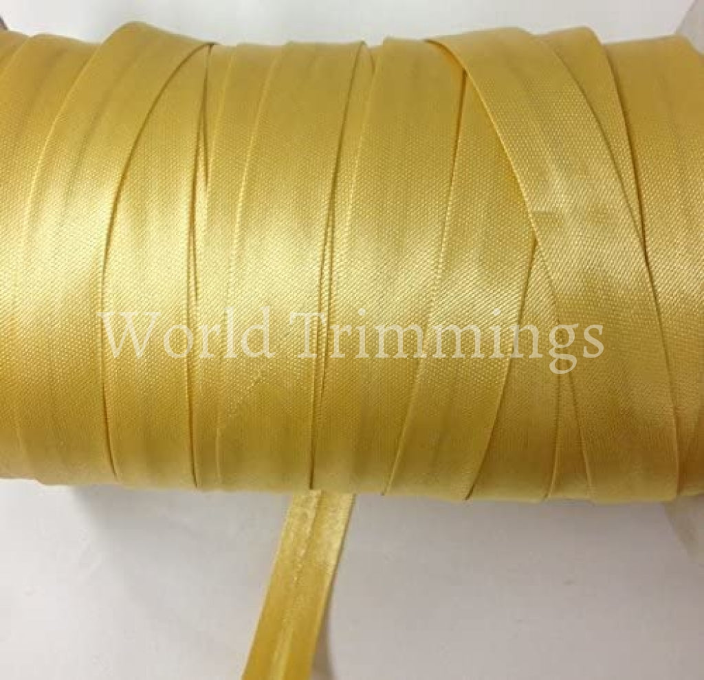 12 Yards 5/8 Inch Single Fold Satin Bias Tape Light Gold Traditional Clothing Accessories