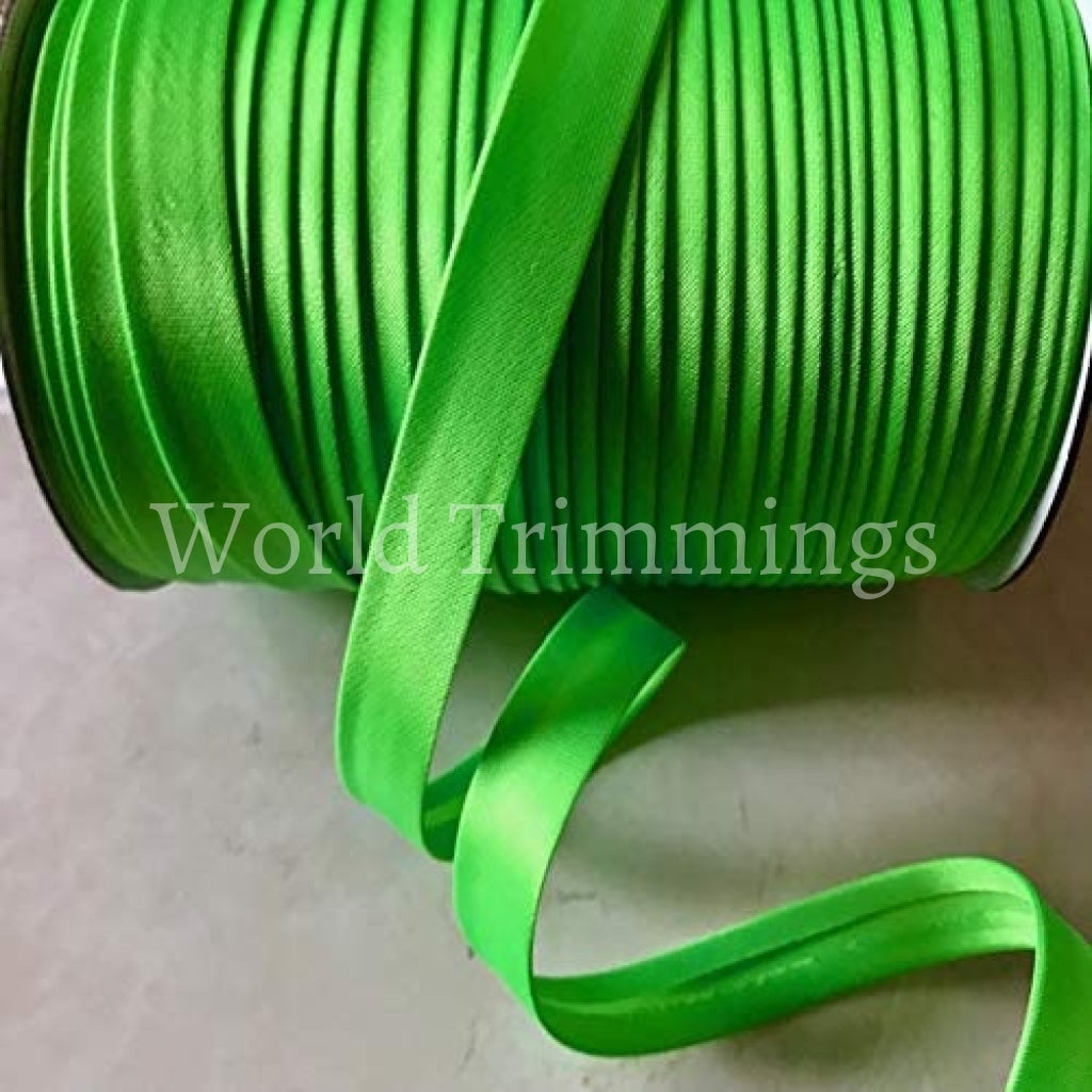 12 Yards 5/8 Inch Single Fold Satin Bias Tape Neon Green Traditional Clothing Accessories