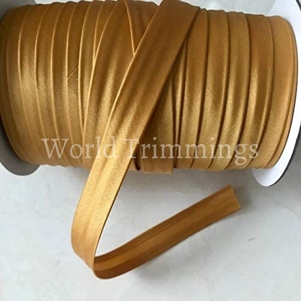 12 Yards 5/8 Inch Single Fold Satin Bias Tape Old Gold Traditional Clothing Accessories