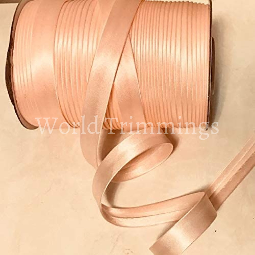 12 Yards 5/8 Inch Single Fold Satin Bias Tape Peach Traditional Clothing Accessories