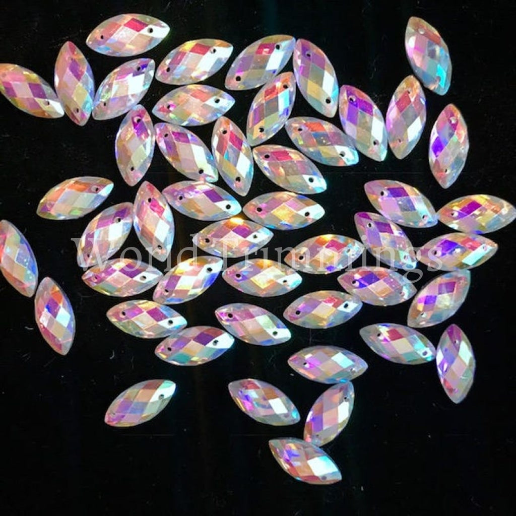 12X25Mm Crystal Ab Navette Resin Stone Rhinestones Flat Back Clear Aurora Borealis Sew On Price Per