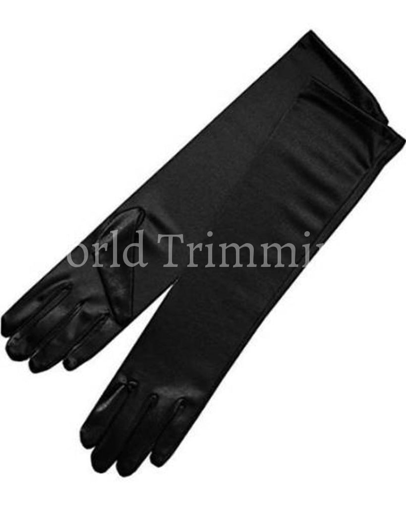 15 Long Shiny Stretch Satin Dress Gloves Below-The-Elbow Length 8Bl Black & Mittens