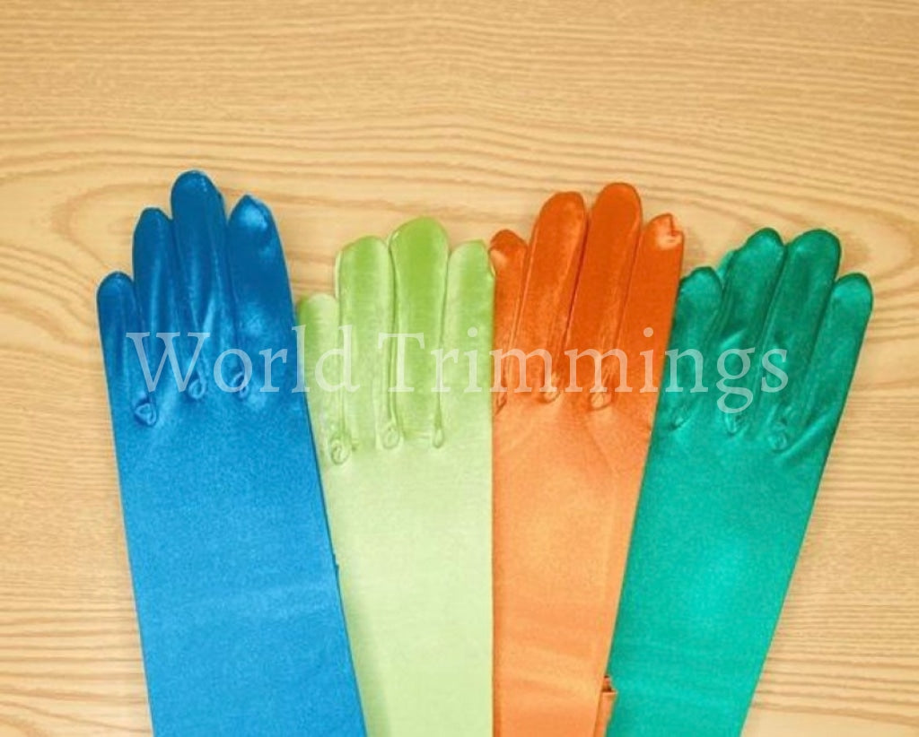 15 Long Shiny Stretch Satin Dress Gloves Below-The-Elbow Length 8Bl Turquiose & Mittens