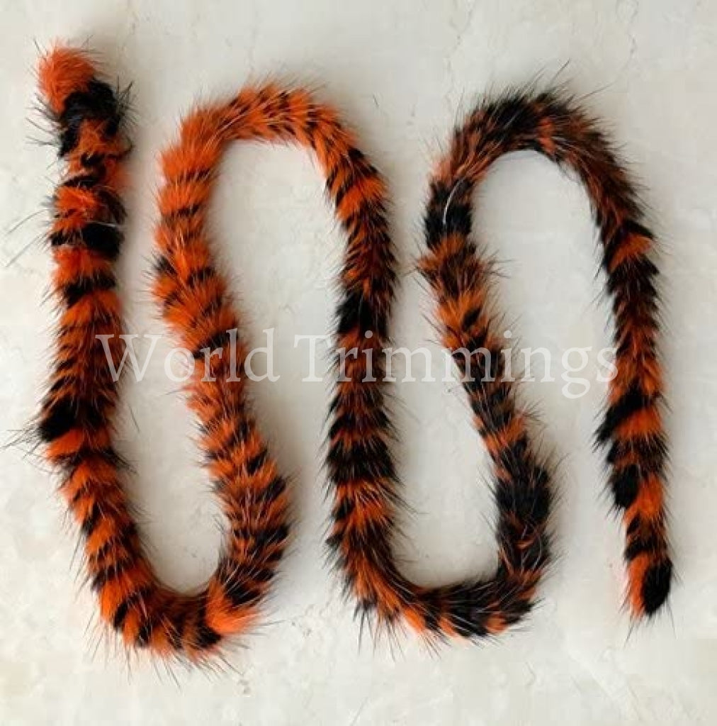 16Mm Wide Real Mink Fur Cord / Premium 1 Yard/each Piece(Orange/black) Costume Accessories